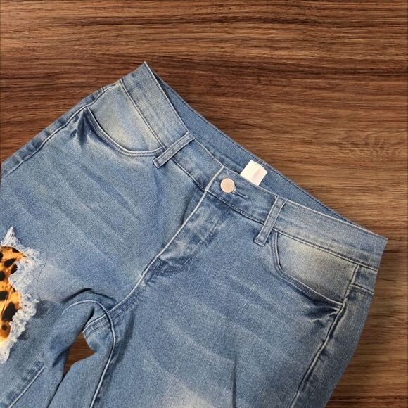 Venus Animal Print Patched Distressed Skinny Jeans - Picture 2 of 4